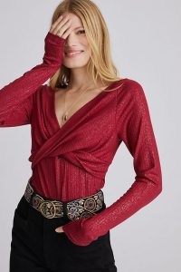 ANTHROPOLOGIE Twist-Front Shimmer Top in Wine ~ glamorous glitter effect evening tops