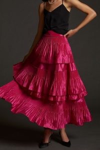 Mare Mare Tiered Pintucked Maxi Skirt Pink – women’s bright layered party skirts