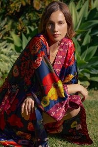 Nathalie Lete Floral Silk Robe / womens mixed print maxi robes