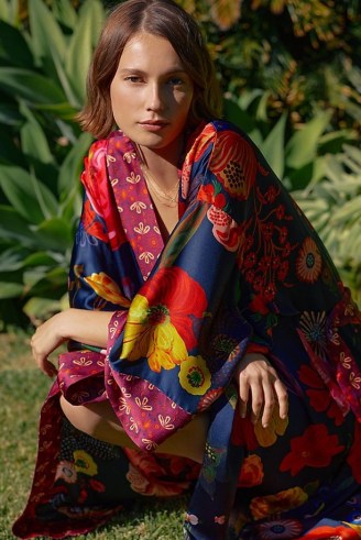 Nathalie Lete Floral Silk Robe / womens mixed print maxi robes - flipped
