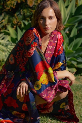 Nathalie Lete Floral Silk Robe / womens mixed print maxi robes