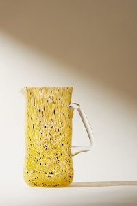 ANTHROPOLOGIE Jessie Pitcher ~ yellow hand-blown glass pitchers ~ tall speckled glass jugs ~ homeware ~ beautiful glassware