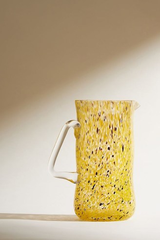 ANTHROPOLOGIE Jessie Pitcher ~ yellow hand-blown glass pitchers ~ tall speckled glass jugs ~ homeware ~ beautiful glassware - flipped