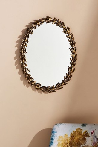 ANTHROPOLOGIE Calluna Wall Mirror Bronze ~ oval statement mirrors ~ floral themed home furnishings - flipped