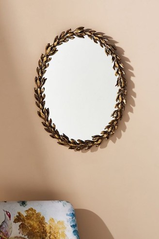 ANTHROPOLOGIE Calluna Wall Mirror Bronze ~ oval statement mirrors ~ floral themed home furnishings