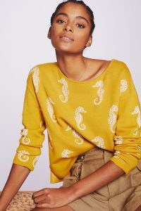 Maeve Seahorse Jumper in Gold / sea inspired knitwear seahorses on women’s fashion