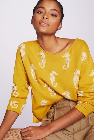 Maeve Seahorse Jumper in Gold / sea inspired knitwear seahorses on women’s fashion