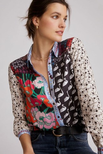 Maeve Alida Contrast Buttondown Shirt. WOMEN’S MIXED PRINT SHIRTS