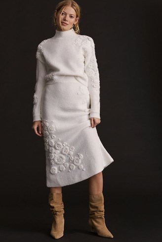 ANTHROPOLOGIE Floral Textured Jumper Skirt Set ~ womens knitted fashion sets ~ women’s knitwear