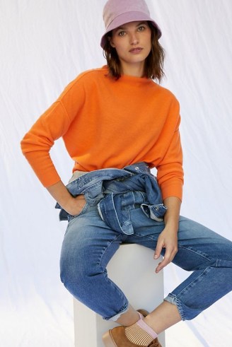 Alani Cashmere Mock Neck Jumper in Orange ~ Anthropologie knitwear ~ womens bright jumpers - flipped