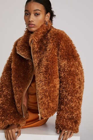 Maeve Teddy Zip-Up Coat in Honey / plush textured faux fur coats / womens winter jackets