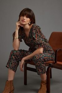 ANTHROPOLOGIE Puff-Sleeved Jumpsuit / mixed print jumpsuits / floral printed fashion