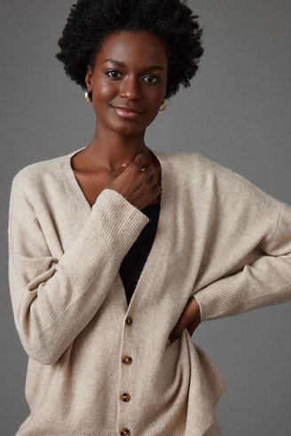Frankie Soft Knitted Cardigan in Beige | anthropologie womens relaxed fit cardigans - flipped