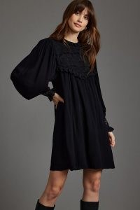 Anthropologie Layered Lace Tunic Mini Dress Black | balloon sleeve dresses