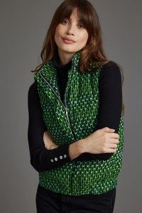 SIKA Puffer Gilet ~ womens green printed gilets ~ women’s sleeveless padded jackets