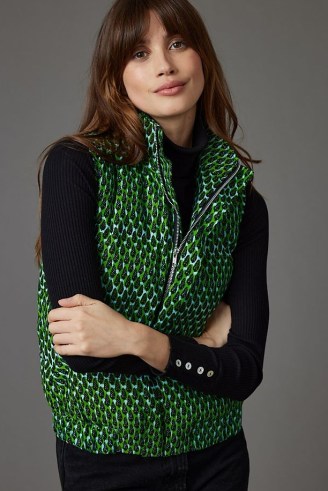 SIKA Puffer Gilet ~ womens green printed gilets ~ women’s sleeveless padded jackets - flipped