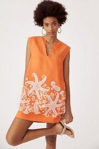 Maeve Embroidered Tunic Dress in Orange / short length sleeveless shift dresses