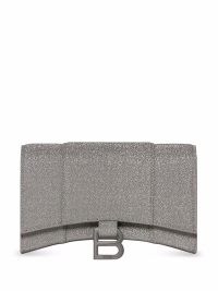Balenciaga Hourglass wallet chain mini bag in grey ~ glittering evening bags ~ metallic look designer handbags ~ glitter covered occasion accessories