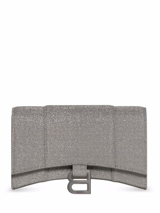 Balenciaga Hourglass wallet chain mini bag in grey ~ glittering evening bags ~ metallic look designer handbags ~ glitter covered occasion accessories - flipped