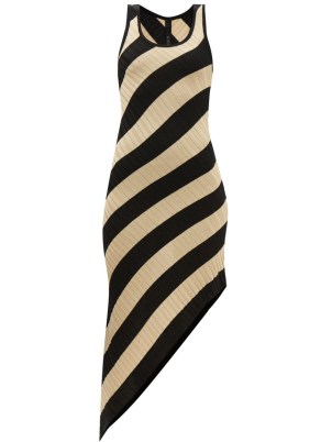 PETAR PETROV Abbas diagonal-jacquard asymmetric silk dress ~ striped sleeveless asymmetrical column dresses - flipped