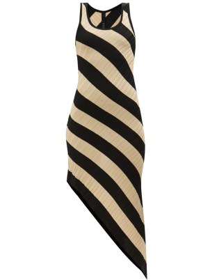 PETAR PETROV Abbas diagonal-jacquard asymmetric silk dress ~ striped sleeveless asymmetrical column dresses
