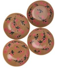 Bernadette floral-print ceramic pasta bowl in pink blosson / brown ~ set of four floral print bowls