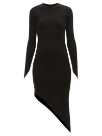 PETAR PETROV Agus asymmetric-hem silk-knit dress in black ~ asymmetrical hemline dresses