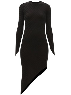 PETAR PETROV Agus asymmetric-hem silk-knit dress in black ~ asymmetrical hemline dresses - flipped