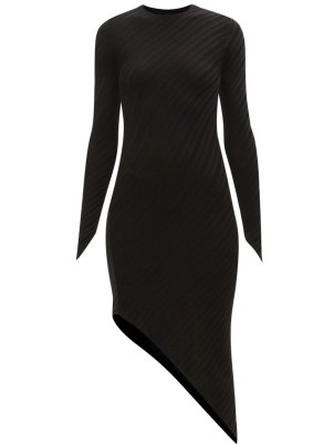 PETAR PETROV Agus asymmetric-hem silk-knit dress in black ~ asymmetrical hemline dresses