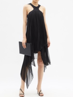 GIVENCHY Asymmetric-hem pleated dress in black – LBD – evening occasion glamour ~ asymmetrical fluid crepe party dresses - flipped