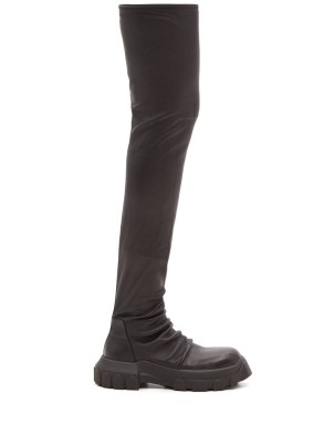 RICK OWENS Bozo black thigh-high boots | womens chunky rubber sole over the knee boot - flipped