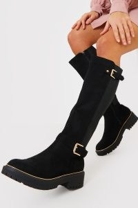 IN THE STYLE BLACK BUCKLE DETAIL MID CALF BOOTS
