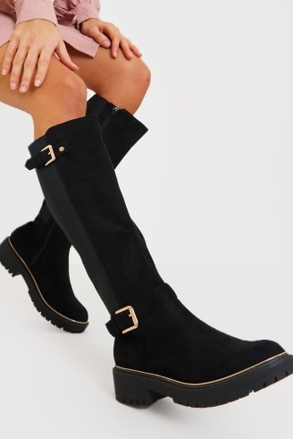 IN THE STYLE BLACK BUCKLE DETAIL MID CALF BOOTS - flipped
