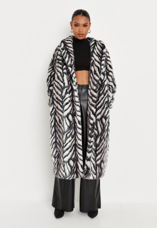 MISSGUIDED black chevron faux fur longline coat ~ winter glamour ~ on-trend outerwear ~ womens glamorous vintage style fashion - flipped