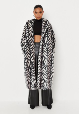 MISSGUIDED black chevron faux fur longline coat ~ winter glamour ~ on-trend outerwear ~ womens glamorous vintage style fashion