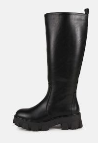 MISSGUIDED black chunky sole wellington calf high boots ~ womens thick sole wellingtons
