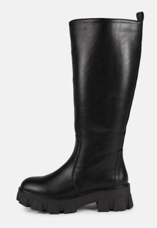 MISSGUIDED black chunky sole wellington calf high boots ~ womens thick sole wellingtons