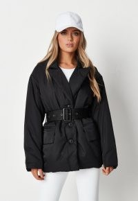 MISSGUIDED black collared belted puffer jacket ~ on-trend padded jackets ~ womens fashionable outerwear