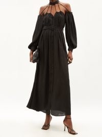 PALMER//HARDING Halterneck cutout pleated-crepe dress in black ~ glamorous skinny strap halter neck evening dresses