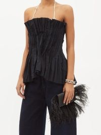 MARQUES’ALMEIDA Halterneck pleated organic-cotton top – evening glamour – designer halter neck party tops