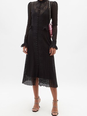 PACO RABANNE High-neck stretch-lace midi dress in black ~ vintage inspired dresses - flipped
