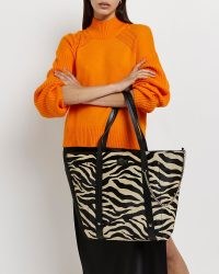 River Island BLACK LEATHER ZEBRA PRINT SHOPPER BAG | wild animal print shoppers | glamorous tote bags