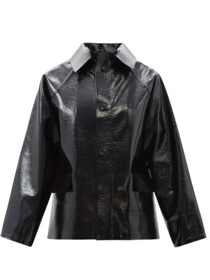 KASSL EDITIONS Black Original Hip coated wool-blend jacket / womens chic and shiny lacquered effect jackets - flipped