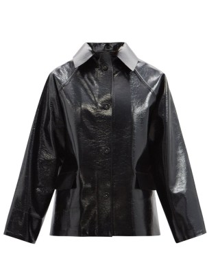 KASSL EDITIONS Black Original Hip coated wool-blend jacket / womens chic and shiny lacquered effect jackets