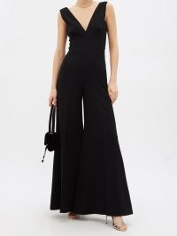 EMILIA WICKSTEAD Ross double-faced crepe wide-leg jumpsuit in black | chic tailored evening jumpsuits | glamorous designer party fashion