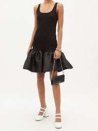 MARQUES’ALMEIDA Satin-trim ribbed cotton-jersey dress in black – cute pephem LBD – designer tiered ruffle hem party dresses – chic evening fashion