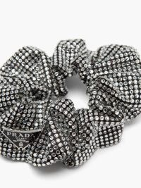 PRADA Triangle-plaque crystal satin scrunchie | scrunchies covered in crystals | designer hair accessories