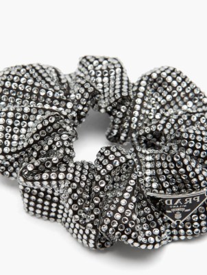 PRADA Triangle-plaque crystal satin scrunchie | scrunchies covered in crystals | designer hair accessories - flipped