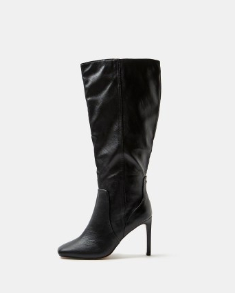 RIVER ISLAND BLACK WIDE FIT KNEE HIGH HEELED BOOTS ~ stiletto heel winter footwear