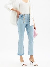BALMAIN Buttoned cropped flared-leg jeans ~ womens light blue sailor style denim jeans ~ crop hem